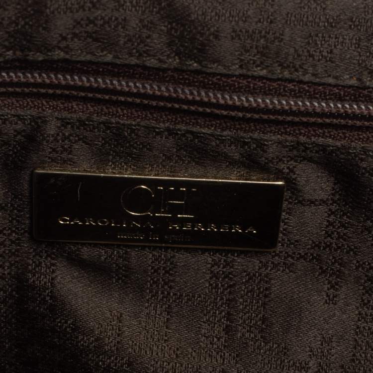 Pre Owned Carolina Herrera Orange Leather Zip Hobo