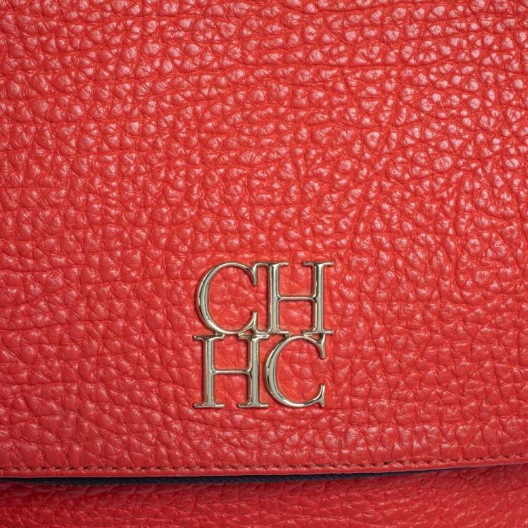 Pre Owned Carolina Herrera Orange Leather Zip Hobo