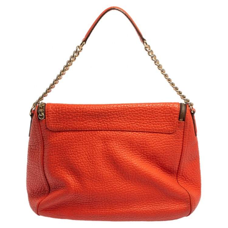 Pre Owned Carolina Herrera Orange Leather Zip Hobo