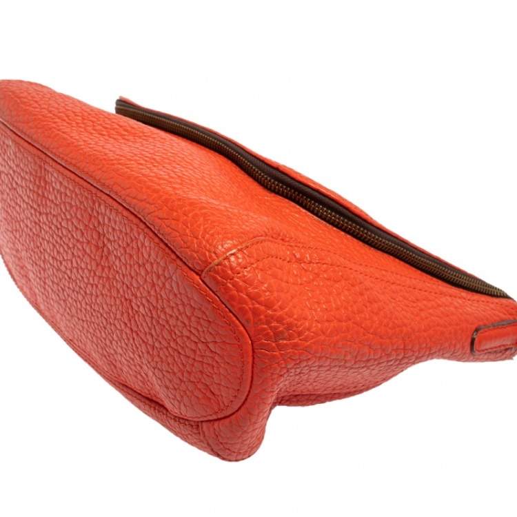 Pre Owned Carolina Herrera Orange Leather Zip Hobo