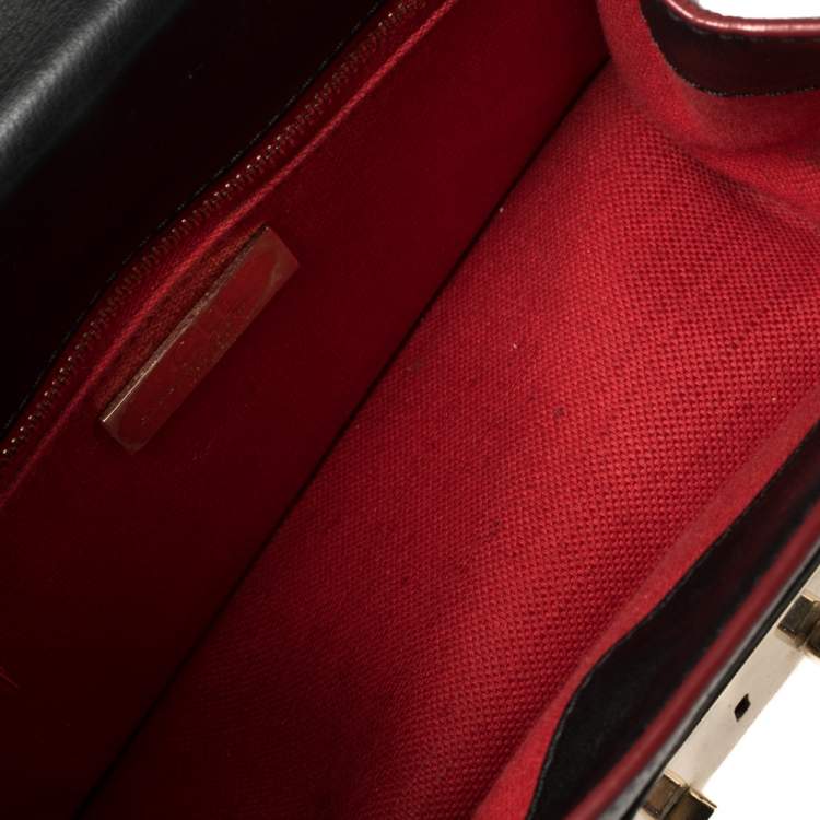 Pre Owned Carolina Herrera Black Embossed Leather Pushlock Flap Top Handle Bag