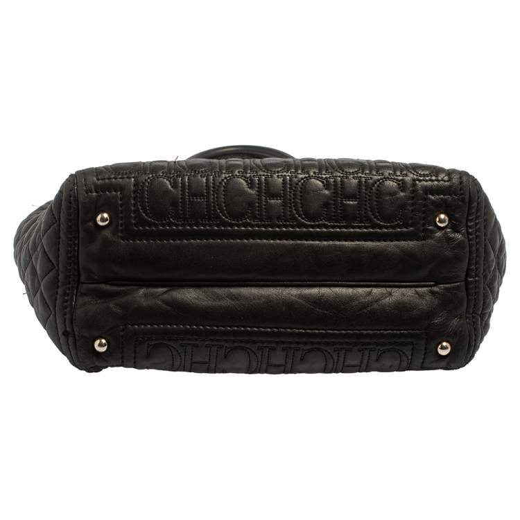 Pre Owned Carolina Herrera Monogram Embossed and Quilted Leather Tote 