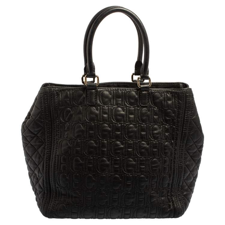 Pre Owned Carolina Herrera Monogram Embossed and Quilted Leather Tote 