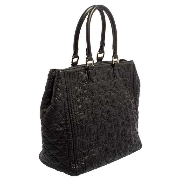 Pre Owned Carolina Herrera Monogram Embossed and Quilted Leather Tote 
