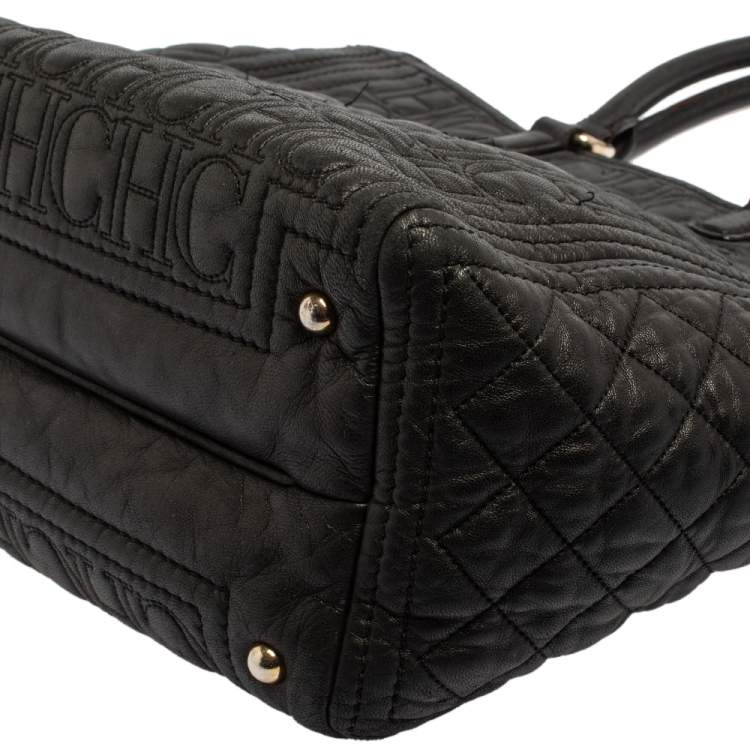 Pre Owned Carolina Herrera Monogram Embossed and Quilted Leather Tote 