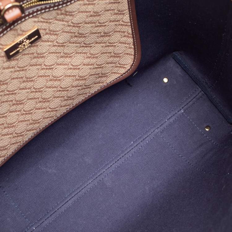 Pre Owned Carolina Herrera Beige/Brown Monogram Canvas and Leather Shopper Tote 