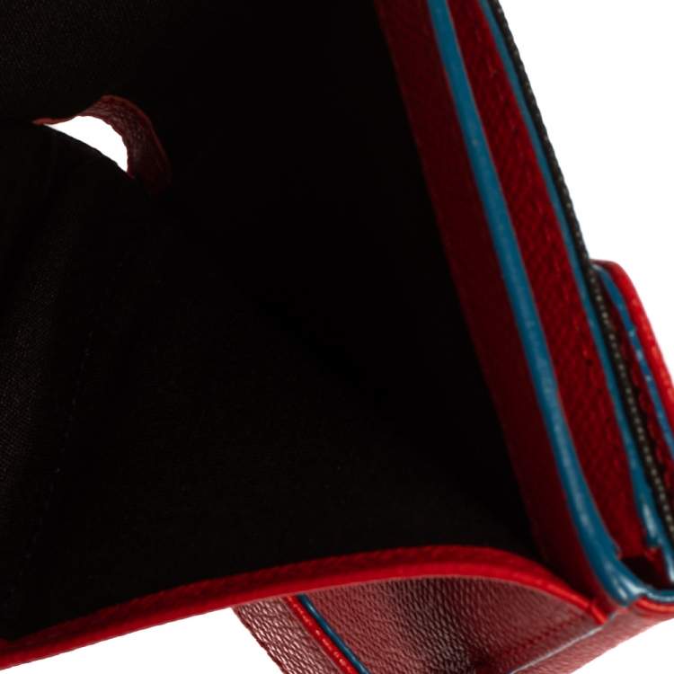 Pre Owned Carolina Herrera Red/Brown Monogram Coated Canvas and Leather Flap Compact Wallet