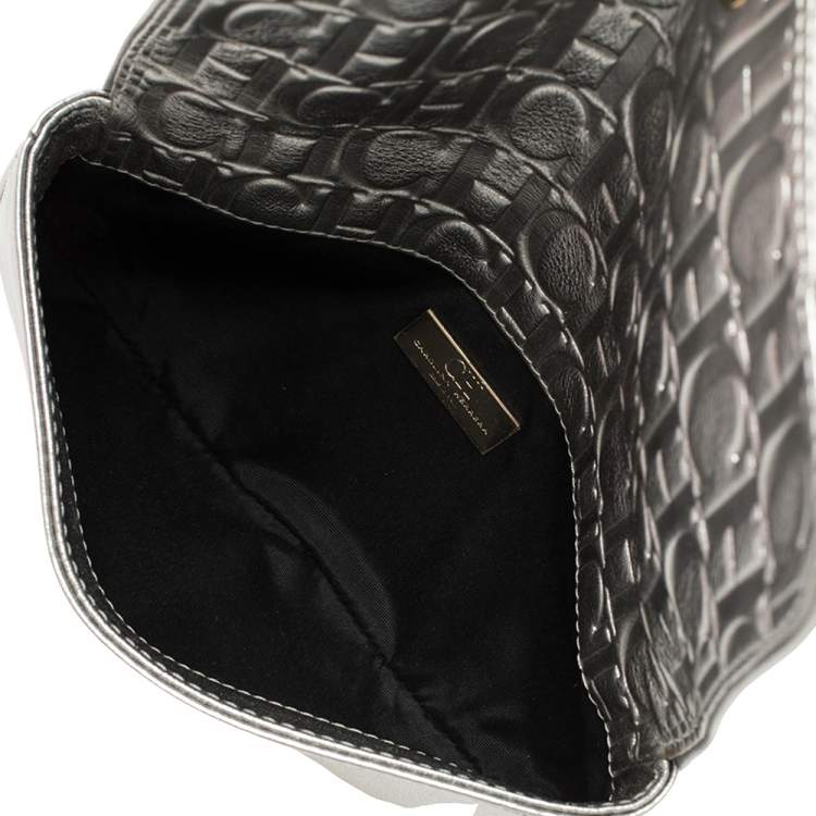 Pre Owned Carolina Herrera Metallic Silver Leather Flap Clutch