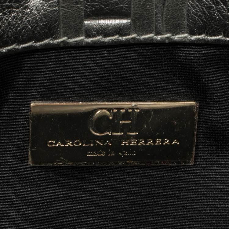 Pre Owned Carolina Herrera Metallic Silver Leather Flap Clutch