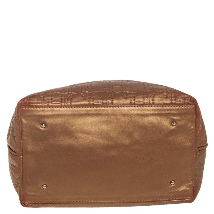 Pre Owned Carolina Herrera Metallic Gold Monogram Leather Bucket Bag