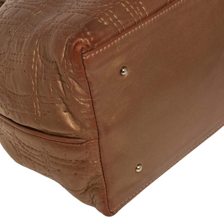 Pre Owned Carolina Herrera Metallic Gold Monogram Leather Bucket Bag