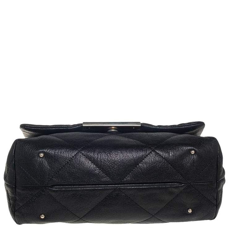 Pre Owned Carolina Herrera Black Embossed Leather Flap Chain Shoulder Bag