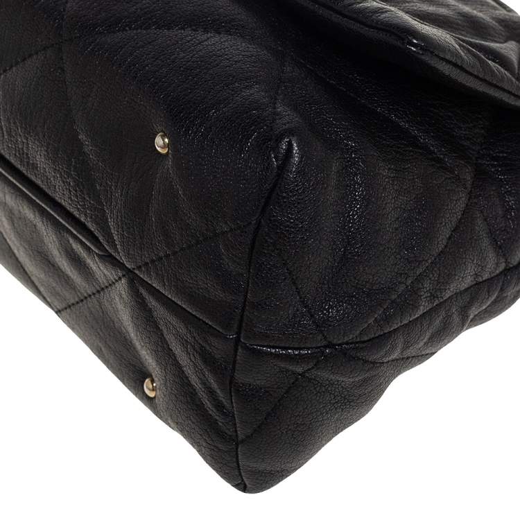 Pre Owned Carolina Herrera Black Embossed Leather Flap Chain Shoulder Bag