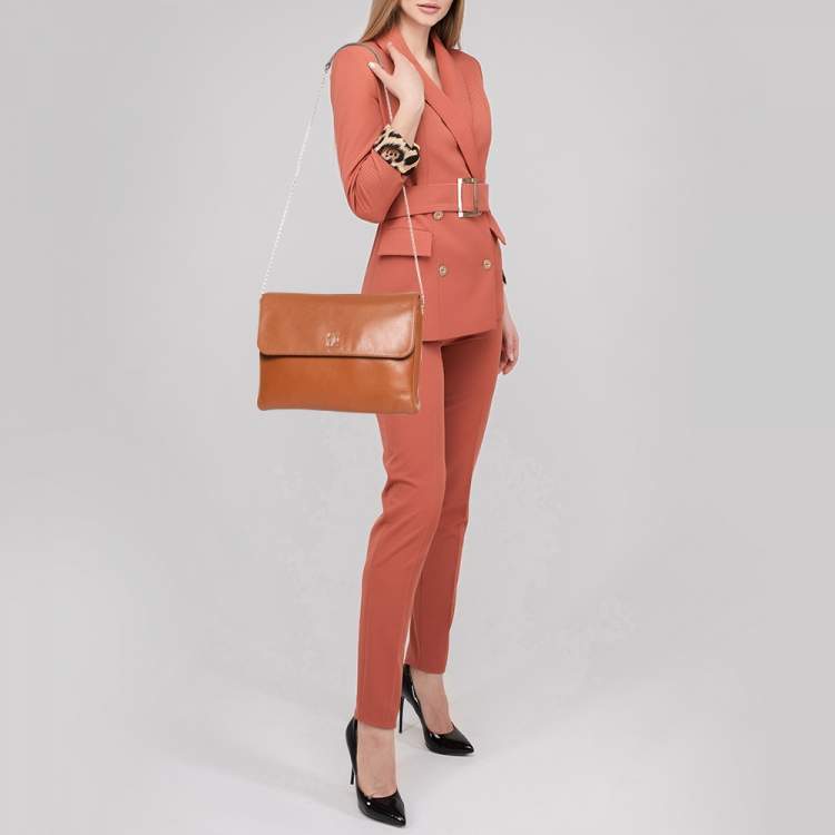 Pre Owned Carolina Herrera Brown Leather Chain Shoulder Bag