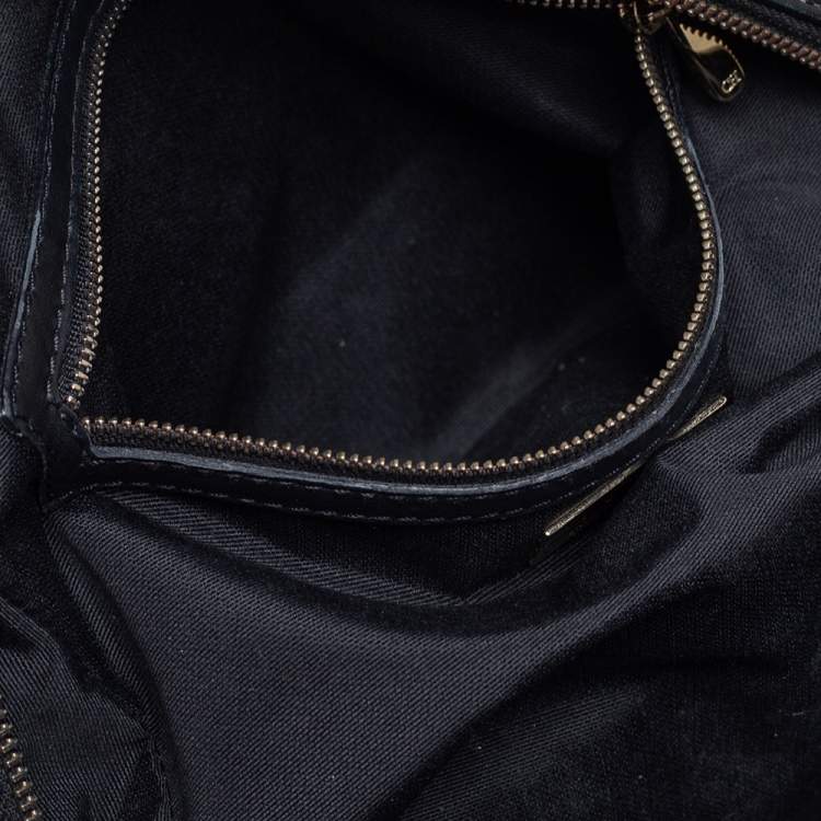 Pre Owned Carolina Herrera Black Leather and Suede Embossed Logo Shoulder Bag