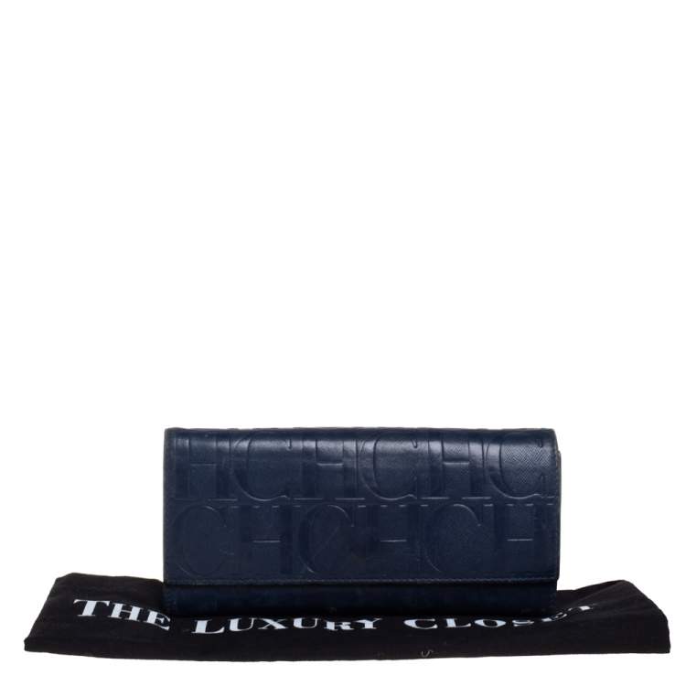 Pre Owned Carolina Herrera Blue Monogram Leather Continental Wallet