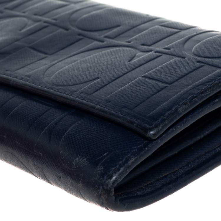 Pre Owned Carolina Herrera Blue Monogram Leather Continental Wallet
