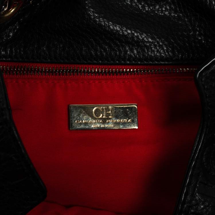 Pre Owned Carolina Herrera Black Monogram Leather Audrey Shoulder Bag