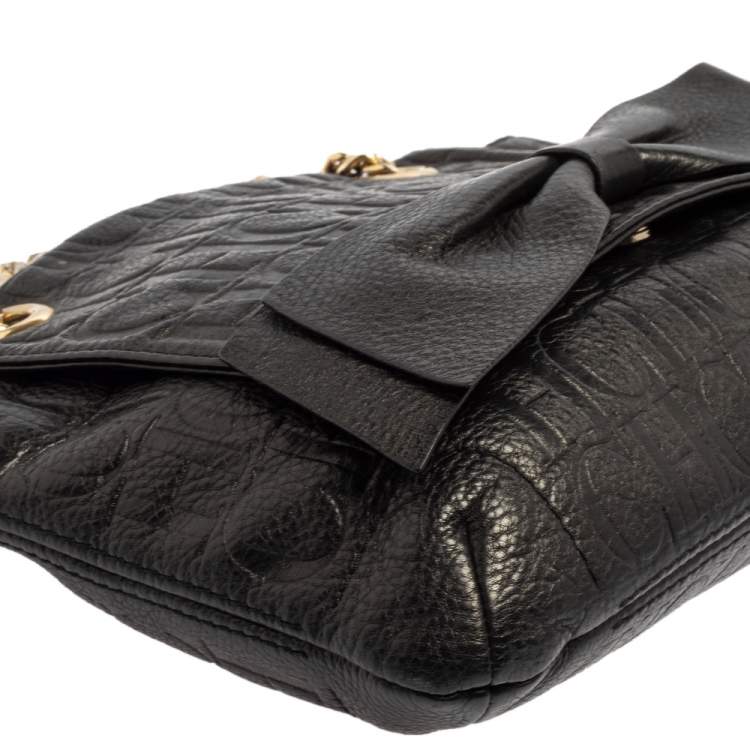 Pre Owned Carolina Herrera Black Monogram Leather Audrey Shoulder Bag