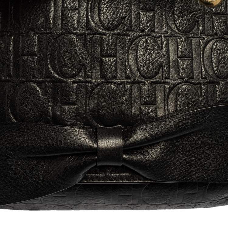 Pre Owned Carolina Herrera Black Monogram Leather Audrey Shoulder Bag