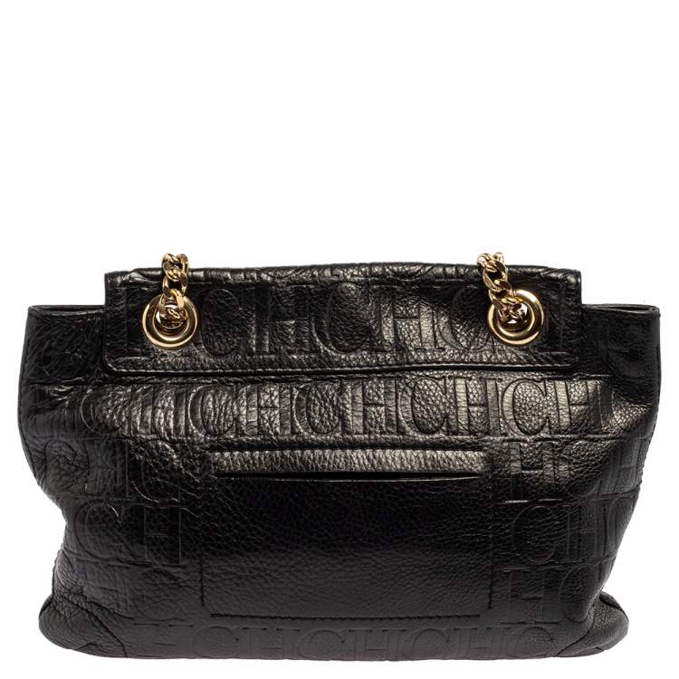 Pre Owned Carolina Herrera Black Monogram Leather Audrey Shoulder Bag