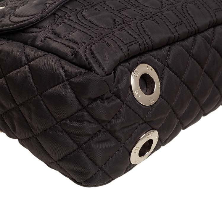 Pre Owned Carolina Herrera Dark Brown Quilted Nylon Chain Shoulder Bag