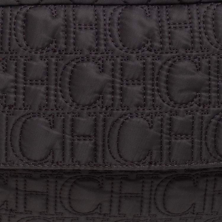 Pre Owned Carolina Herrera Dark Brown Quilted Nylon Chain Shoulder Bag