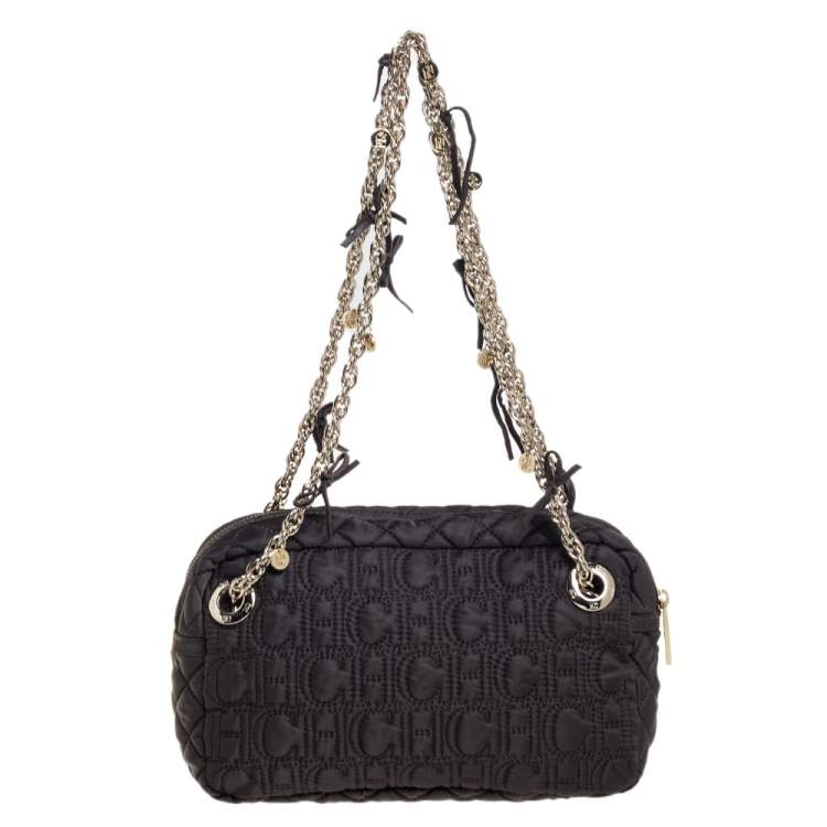 Pre Owned Carolina Herrera Dark Brown Quilted Nylon Chain Shoulder Bag