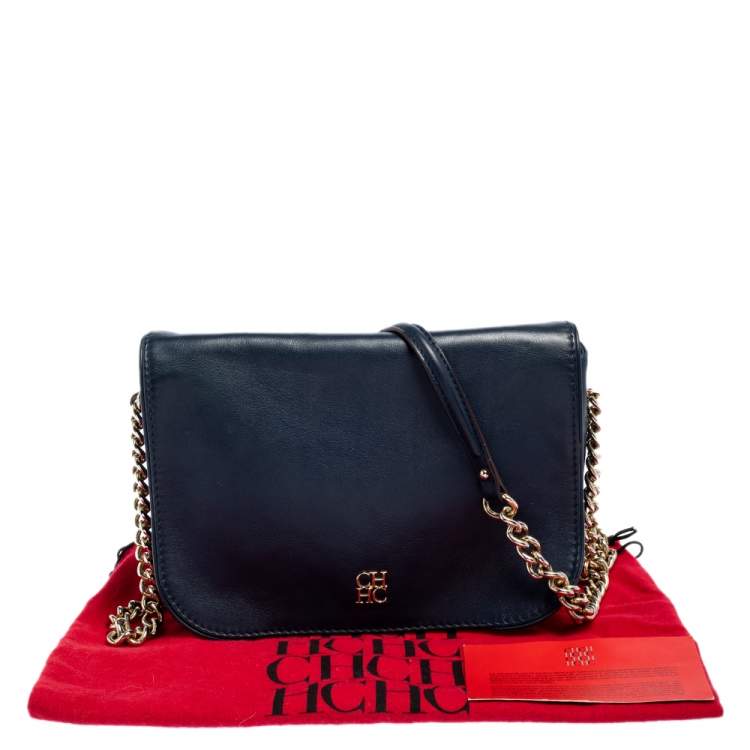 Pre Owned Carolina Herrera Blue Leather New Baltazar Flap Shoulder Bag