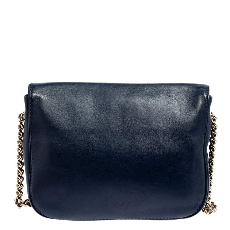 Pre Owned Carolina Herrera Blue Leather New Baltazar Flap Shoulder Bag