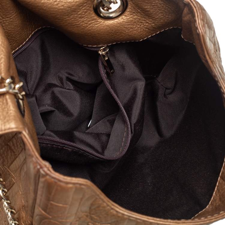 Pre Owned Carolina Herrera Metallic Beige Monogram Leather Audrey Shoulder Bag 