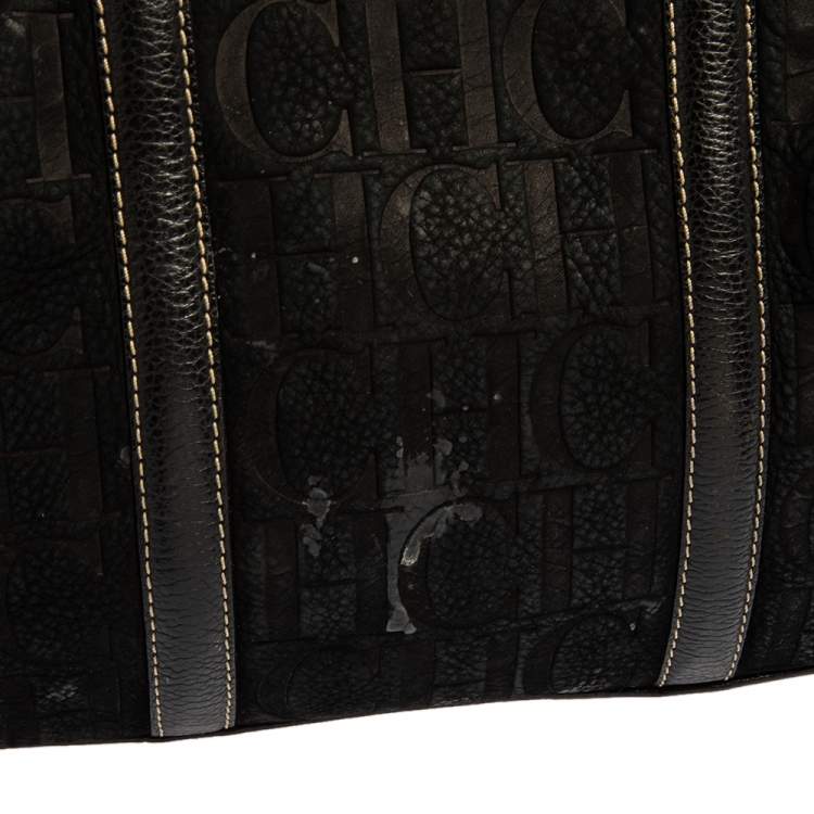 Pre Owned Carolina Herrera Black Monogram Nubuck and Leather Matteo Tote