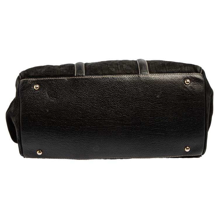 Pre Owned Carolina Herrera Black Monogram Nubuck and Leather Matteo Tote