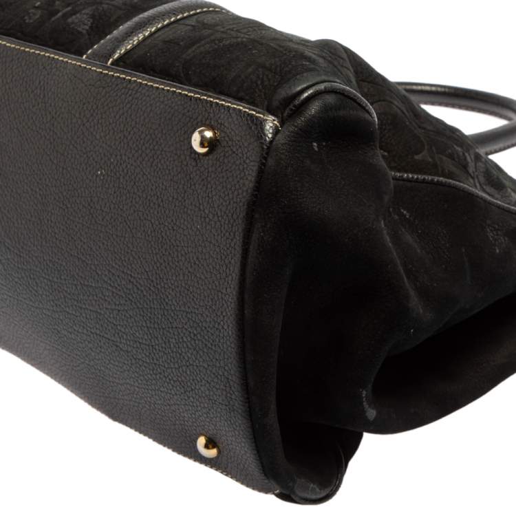 Pre Owned Carolina Herrera Black Monogram Nubuck and Leather Matteo Tote