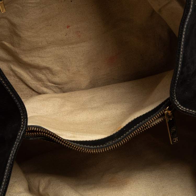 Pre Owned Carolina Herrera Black Monogram Nubuck and Leather Matteo Tote