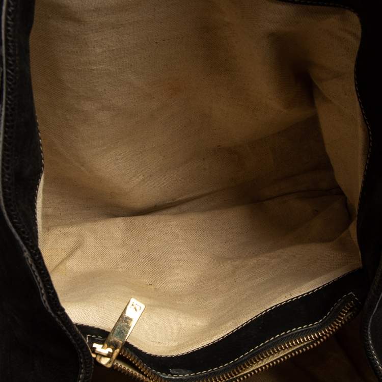 Pre Owned Carolina Herrera Black Monogram Nubuck and Leather Matteo Tote