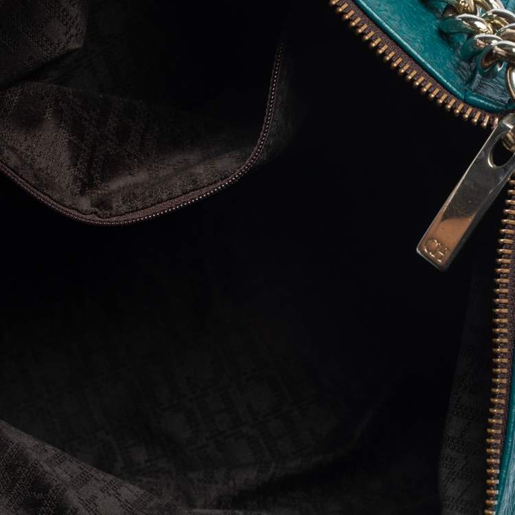 Pre Owned Carolina Herrera Green Leather Zip Hobo