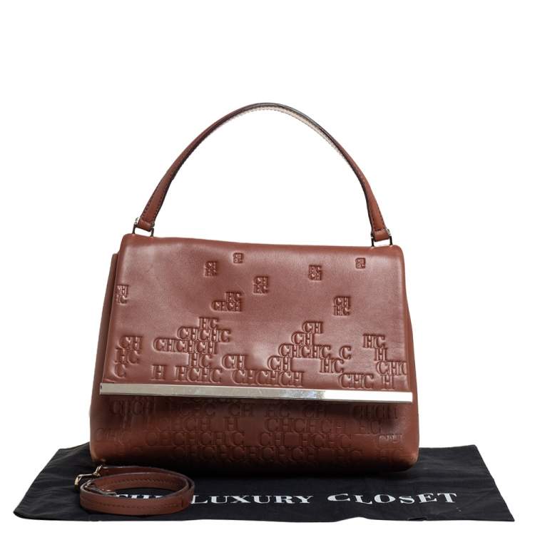 مملوكة مسبقًا Carolina Herrera Brown Embossed Leather Top Handle Bag