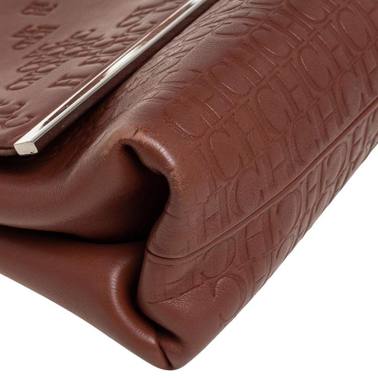مملوكة مسبقًا Carolina Herrera Brown Embossed Leather Top Handle Bag