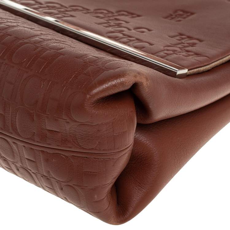 مملوكة مسبقًا Carolina Herrera Brown Embossed Leather Top Handle Bag