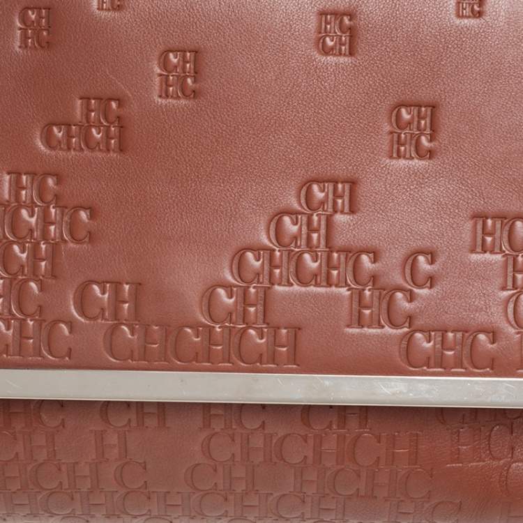 مملوكة مسبقًا Carolina Herrera Brown Embossed Leather Top Handle Bag