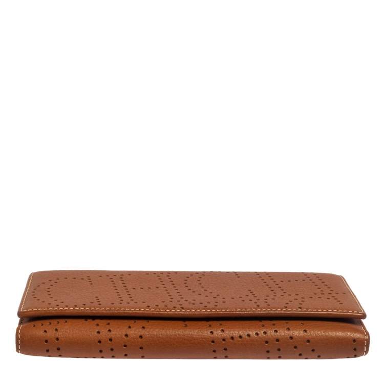 Pre Owned Carolina Herrera Brown Logo Leather Gigi Trifold Long Wallet  