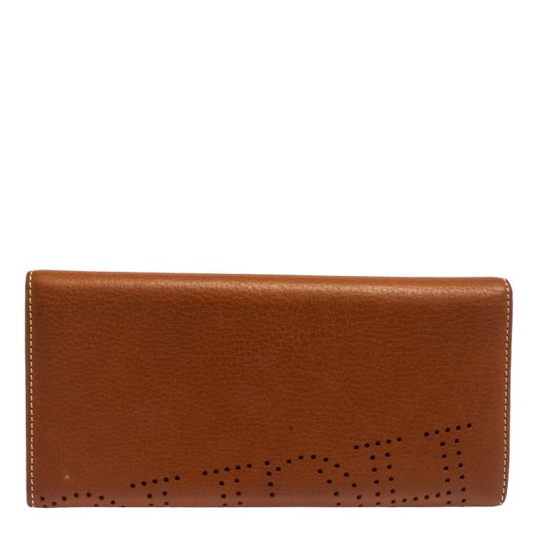 Pre Owned Carolina Herrera Brown Logo Leather Gigi Trifold Long Wallet  