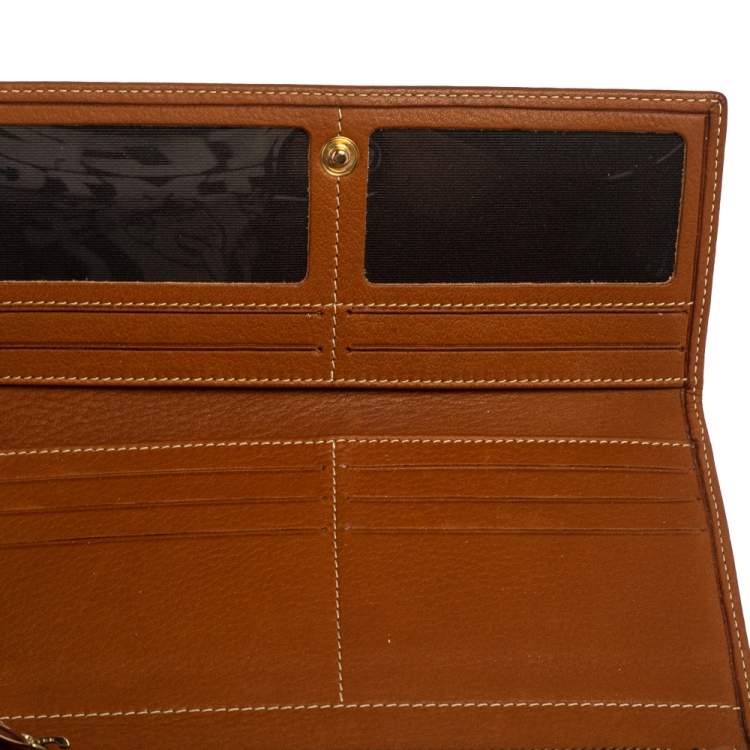 Pre Owned Carolina Herrera Brown Logo Leather Gigi Trifold Long Wallet  