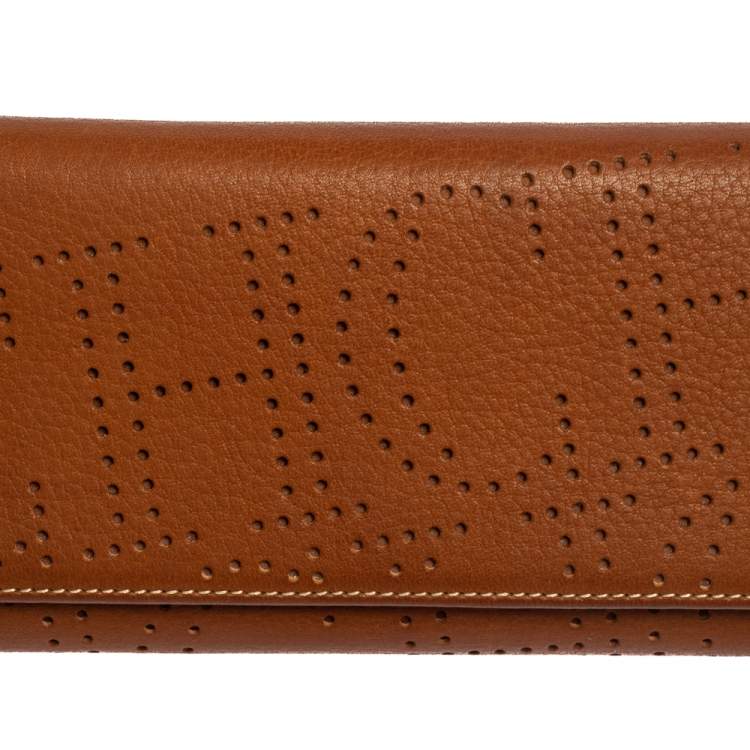 Pre Owned Carolina Herrera Brown Logo Leather Gigi Trifold Long Wallet  