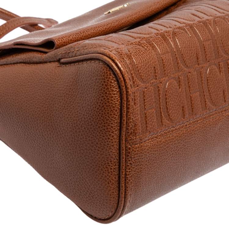 Pre Owned Carolina Herrera Brown Leather Minuetto Top Handle Bag