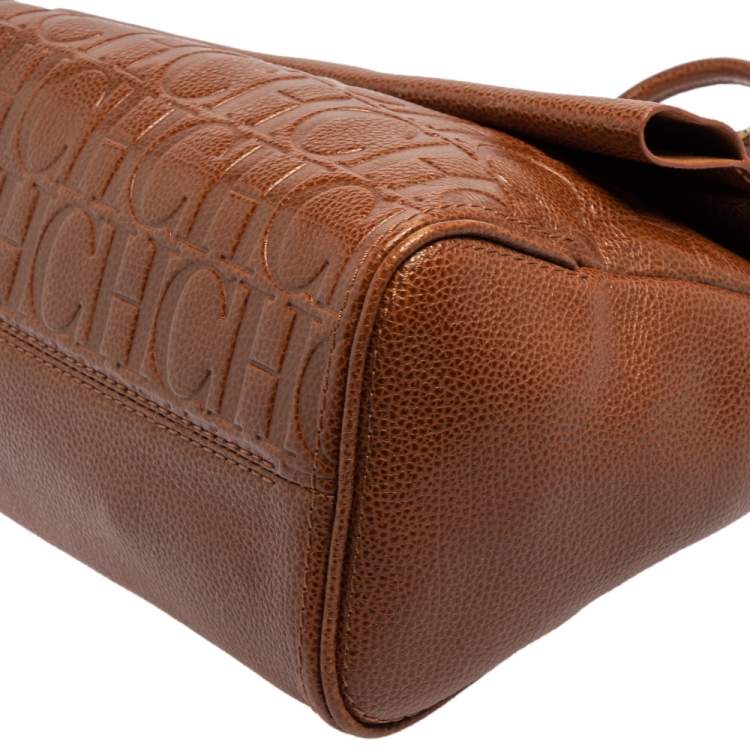 Pre Owned Carolina Herrera Brown Leather Minuetto Top Handle Bag