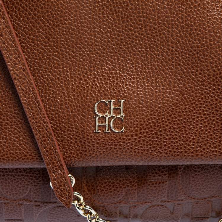 Pre Owned Carolina Herrera Brown Leather Minuetto Top Handle Bag
