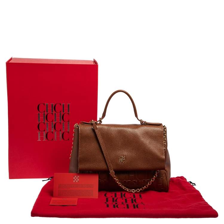 Pre Owned Carolina Herrera Brown Leather Minuetto Top Handle Bag