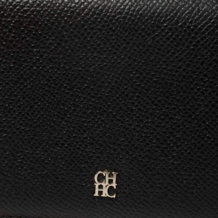 Pre Owned Carolina Herrera Black Leather Trifold Wallet